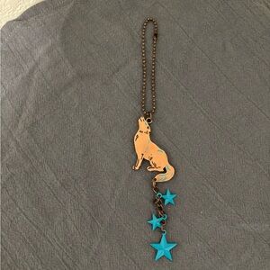 Copper coyote and turquoise blue stars bag charm/ key chain